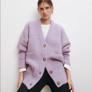 ZARA Patch Pocket Lilac Knit Cardigan Women’s Size Medium